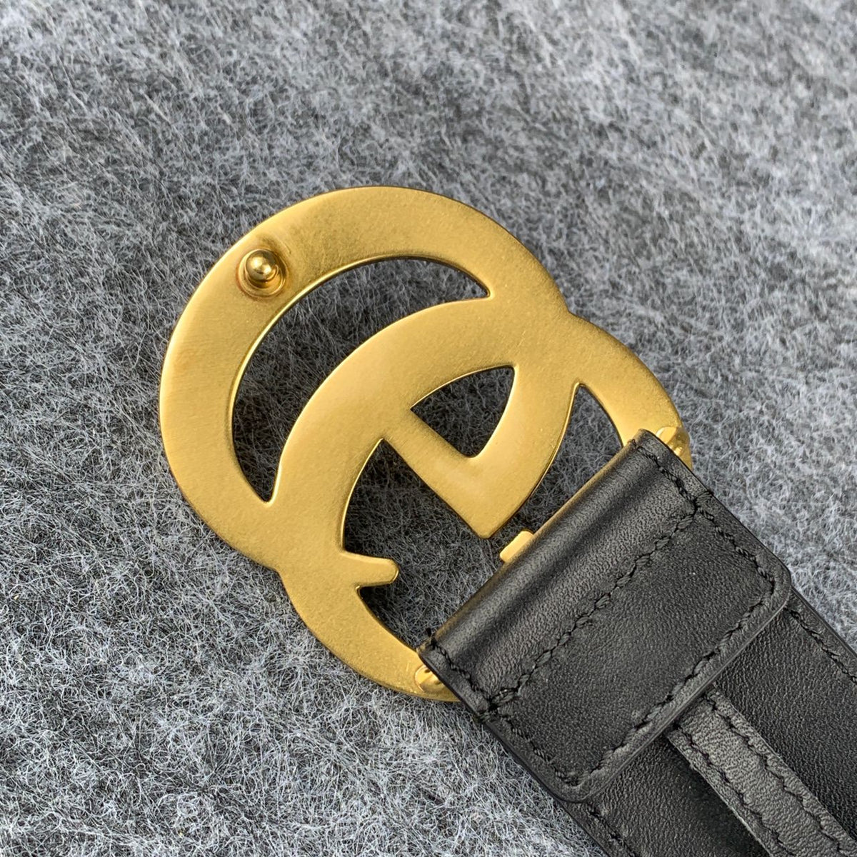 Double G Textured Leather Belt with Antique Brass Buckle, 1.5" Width 'Black' - product view 4