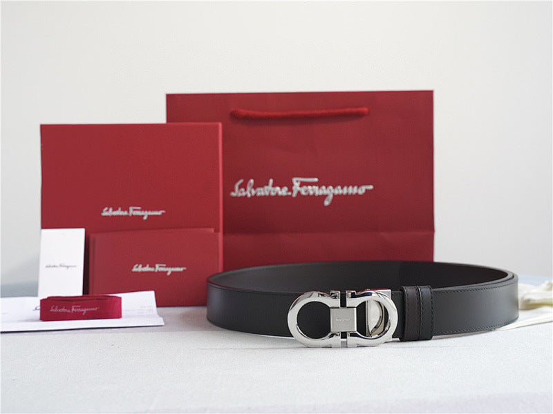 Classic Silver-Buckle Leather Belt - product view 2