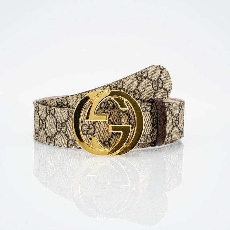 Reversible Leather Belt with Gold Buckle - product view 2