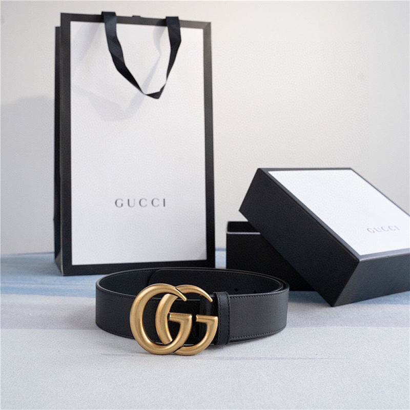 Gold-Buckle Leather Belts for Men and Women - product view 1