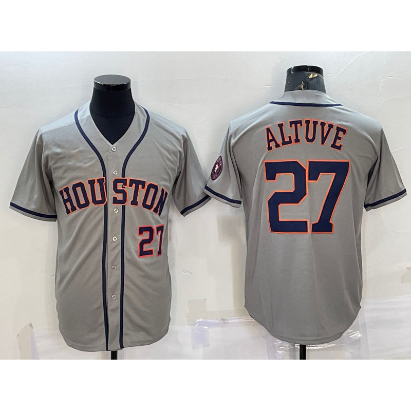 Baseball Jersey | Houston Astros #27 Jose Altuve Number Grey With Patch Stitched Cool - image 1