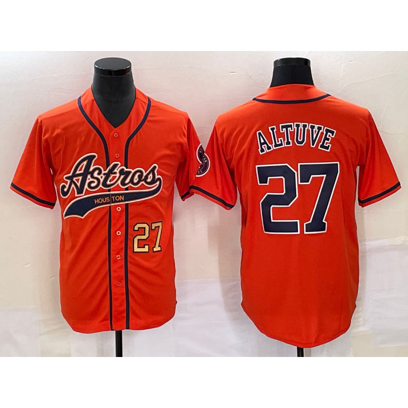 Baseball Jersey | Houston Astros #27 Jose Altuve Number Orange With Patch Stitched - image 1