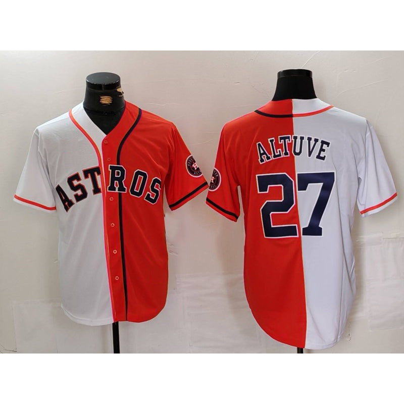Baseball Jersey | Houston Astros #27 Jose Altuve White Orange Blue Number Split Stitched - image 1