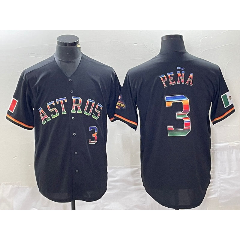 Baseball Jersey | Houston Astros #3 Jeremy Pena Number Black Rainbow World Serise Champions Patch Stitched - image 1