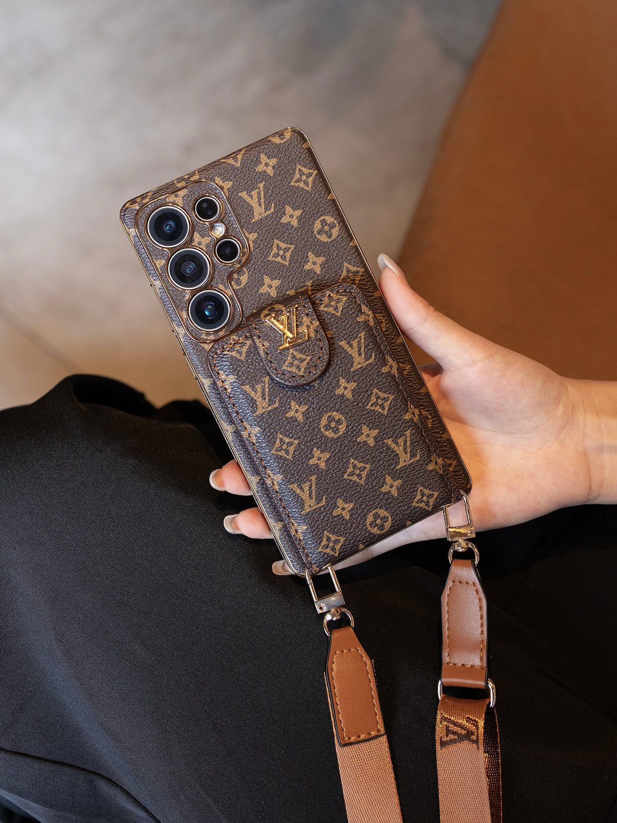 Monogram Leather Multi-Function Phone Case with Wrist Strap - product view 6