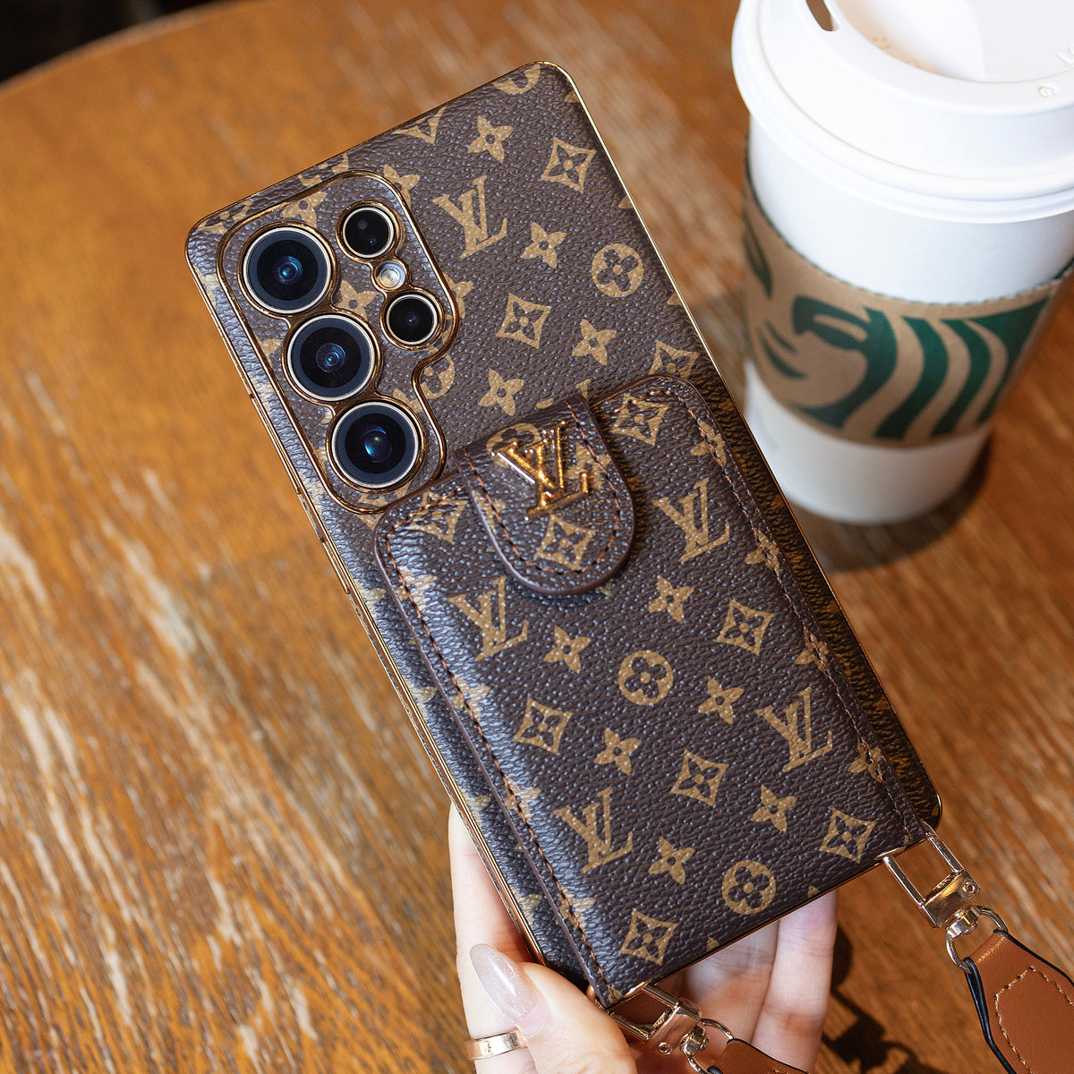 Monogram Leather Multi-Function Phone Case with Wrist Strap - product view 7