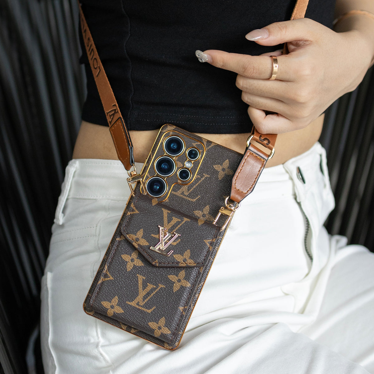 Classic Leather Samsung Case With Card Wallet And Strap - product view 2