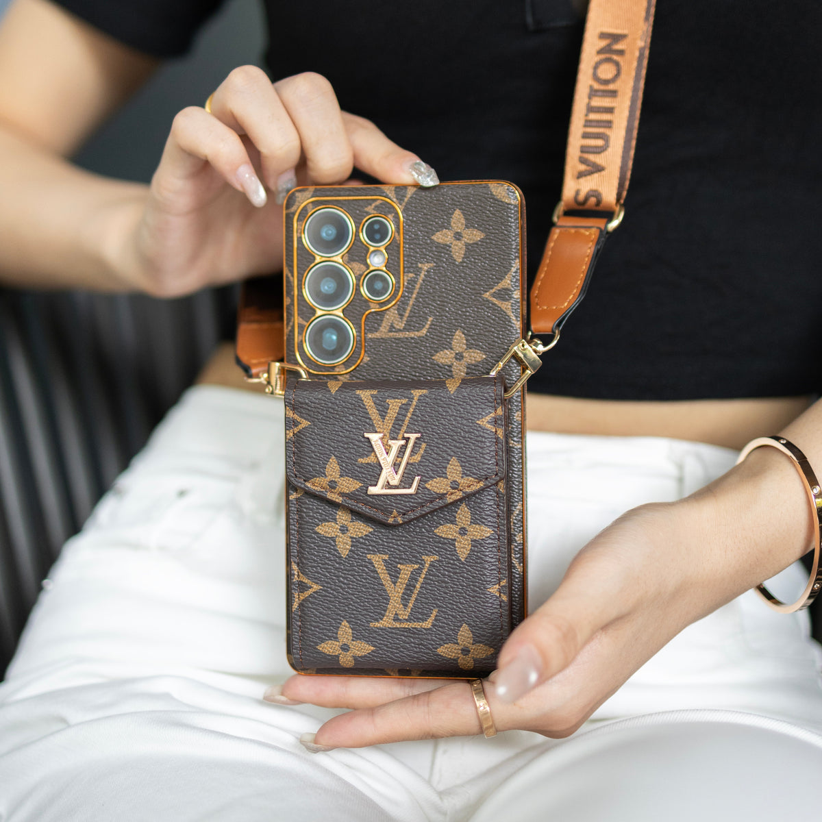 Classic Leather Samsung Case With Card Wallet And Strap - product view 1