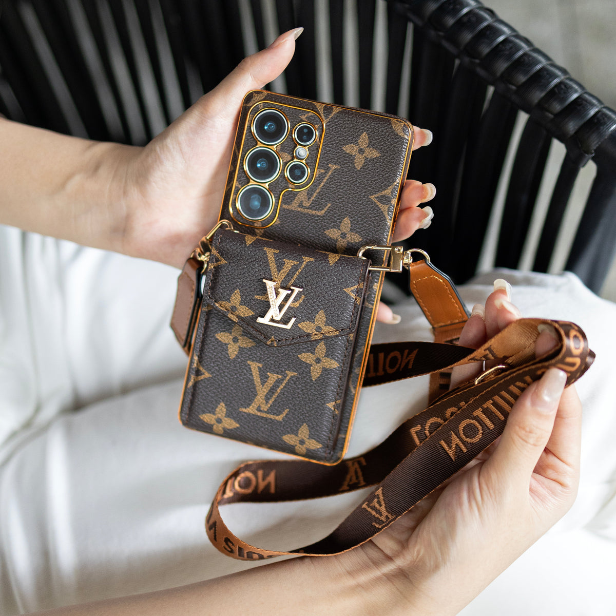 Classic Leather Samsung Case With Card Wallet And Strap - product view 3