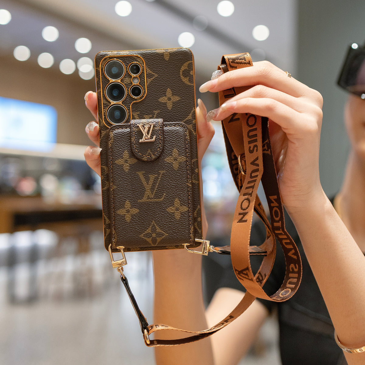 Monogram Leather Multi-Function Phone Case with Wrist Strap - product view 9