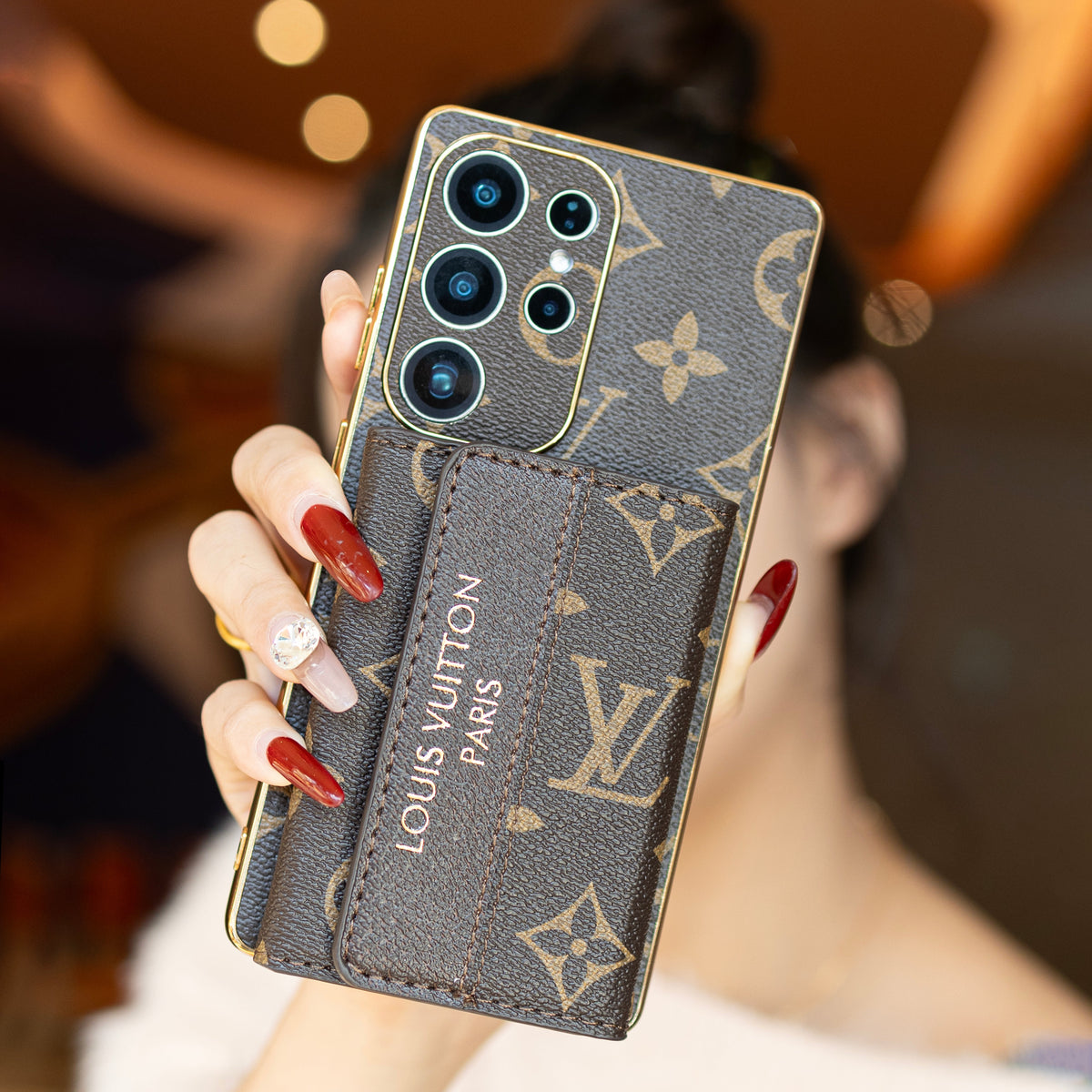Leather Samsung Case with Card Holder & Wrist Strap - product view 3