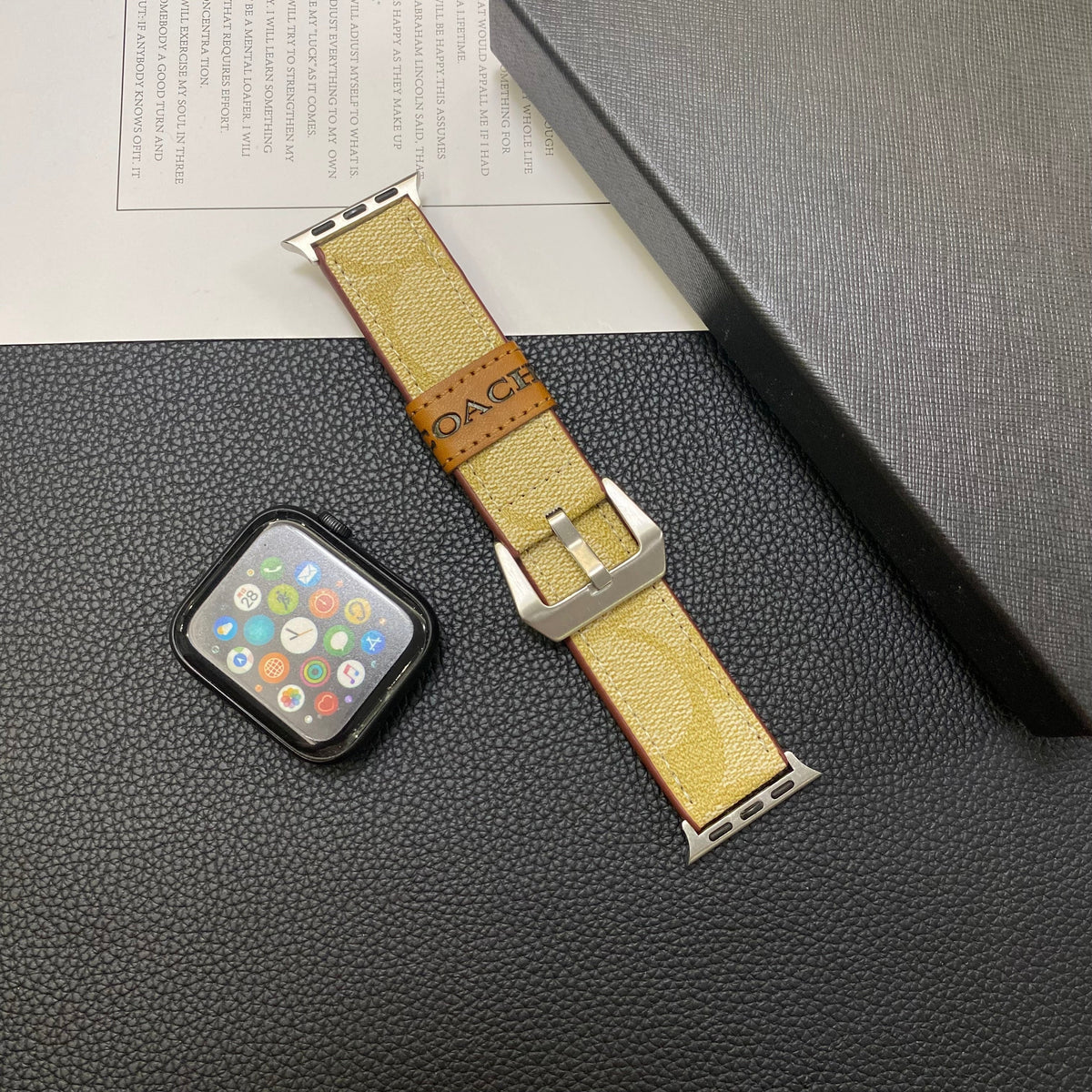 Leather Coach Apple Watch Band Coffee-YHK244221710 - product view 6