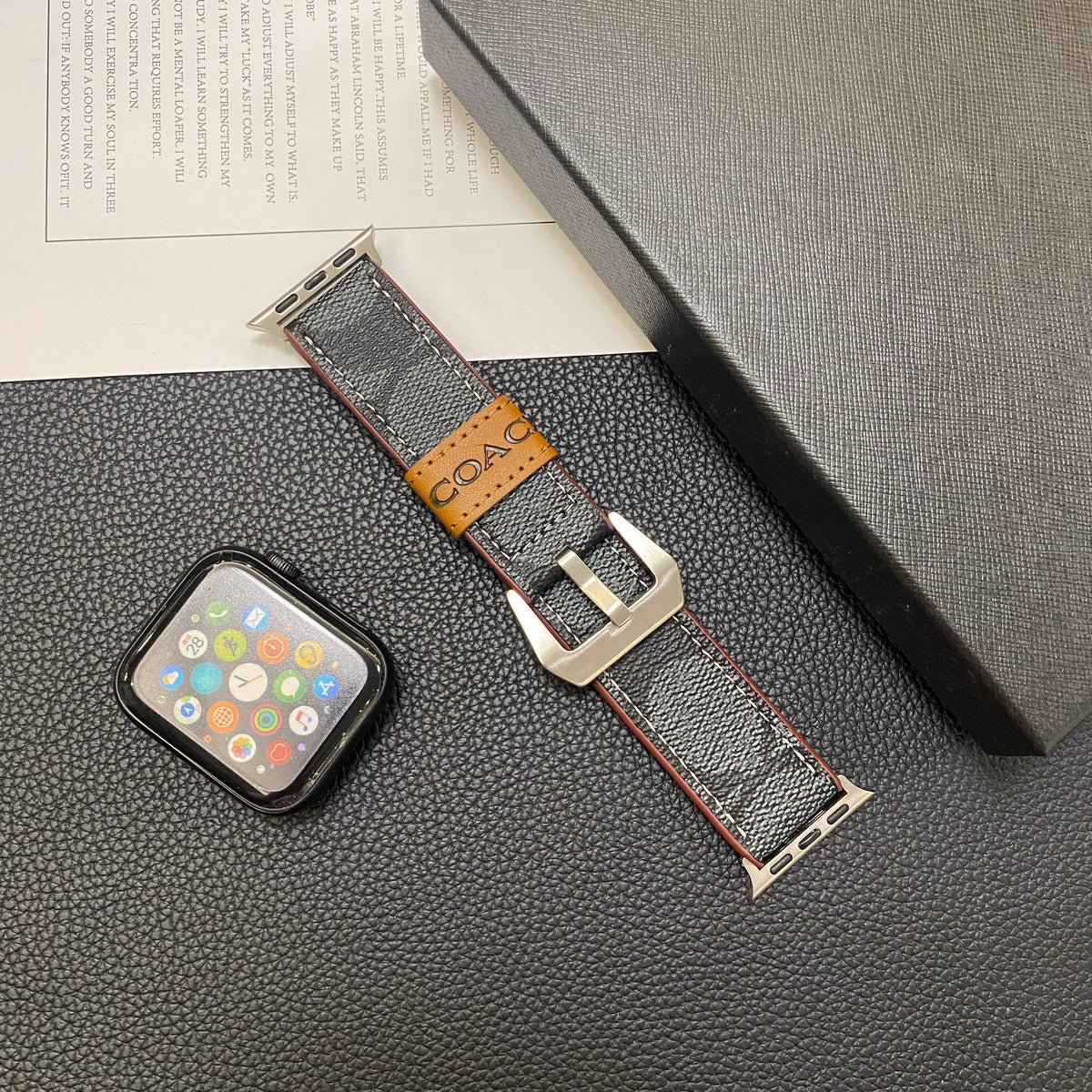 Leather Coach Apple Watch Band Black-YHK244221710 - product view 6