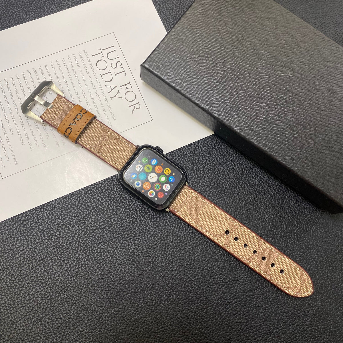 Leather Coach Apple Watch Band Light Brown-YHK244221710 - product view 3