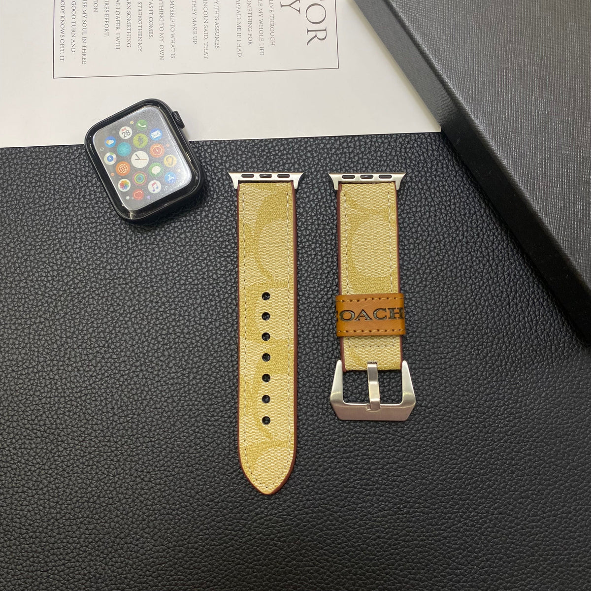 Leather Coach Apple Watch Band Coffee-YHK244221710 - product view 2