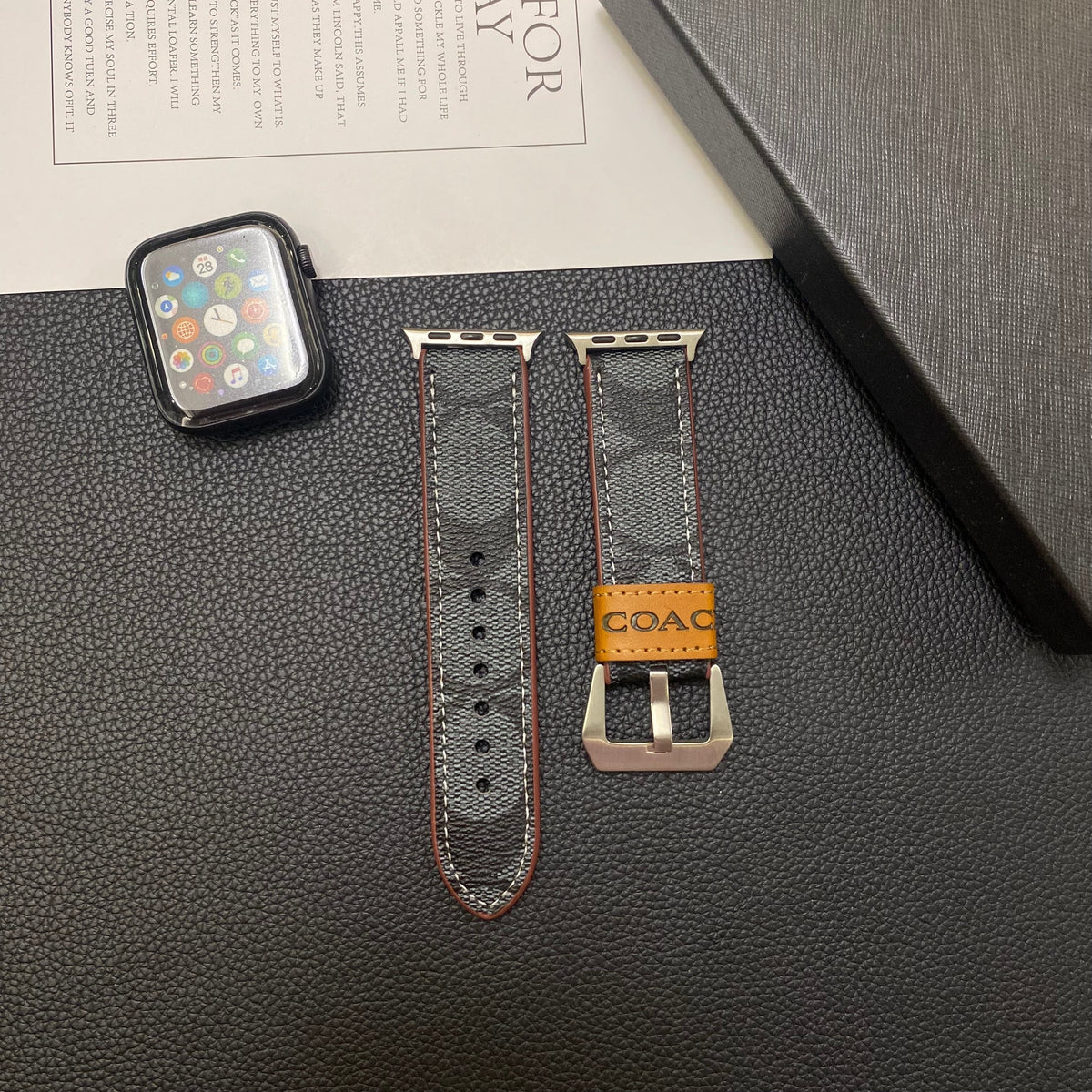 Leather Coach Apple Watch Band Black-YHK244221710 - product view 2
