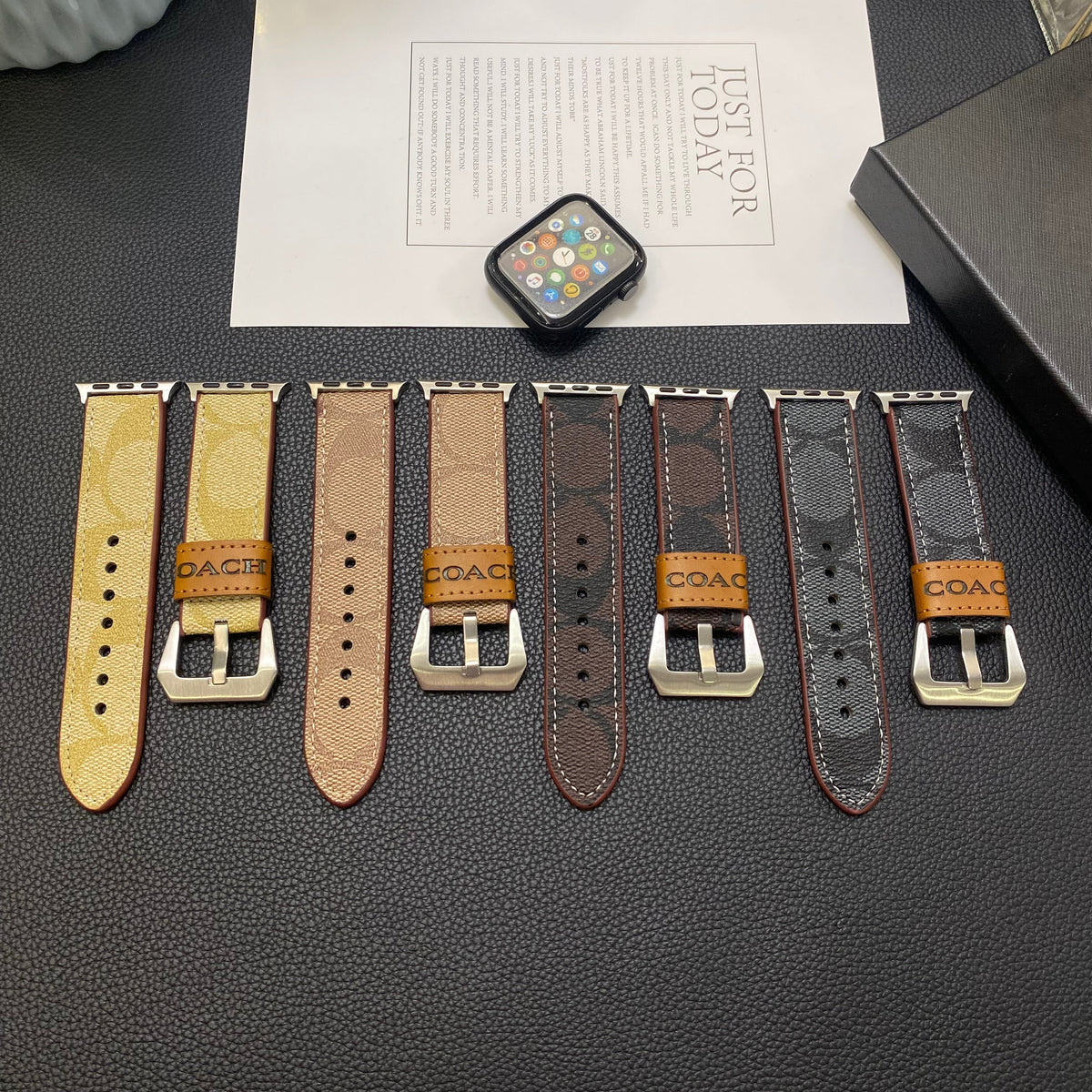 Leather Coach Apple Watch Band Black-YHK244221710 - product view 5