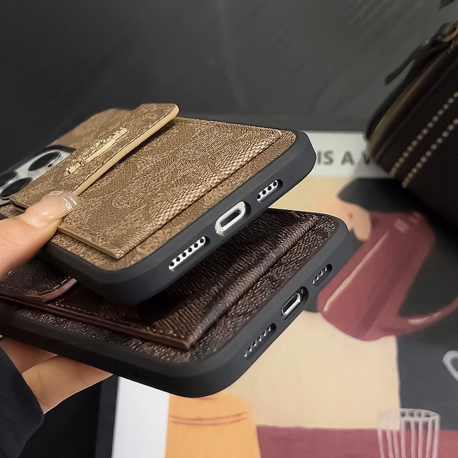 Classic iPhone Case With Card Holder Wallet Light Brown -SZK240425 - product view 4