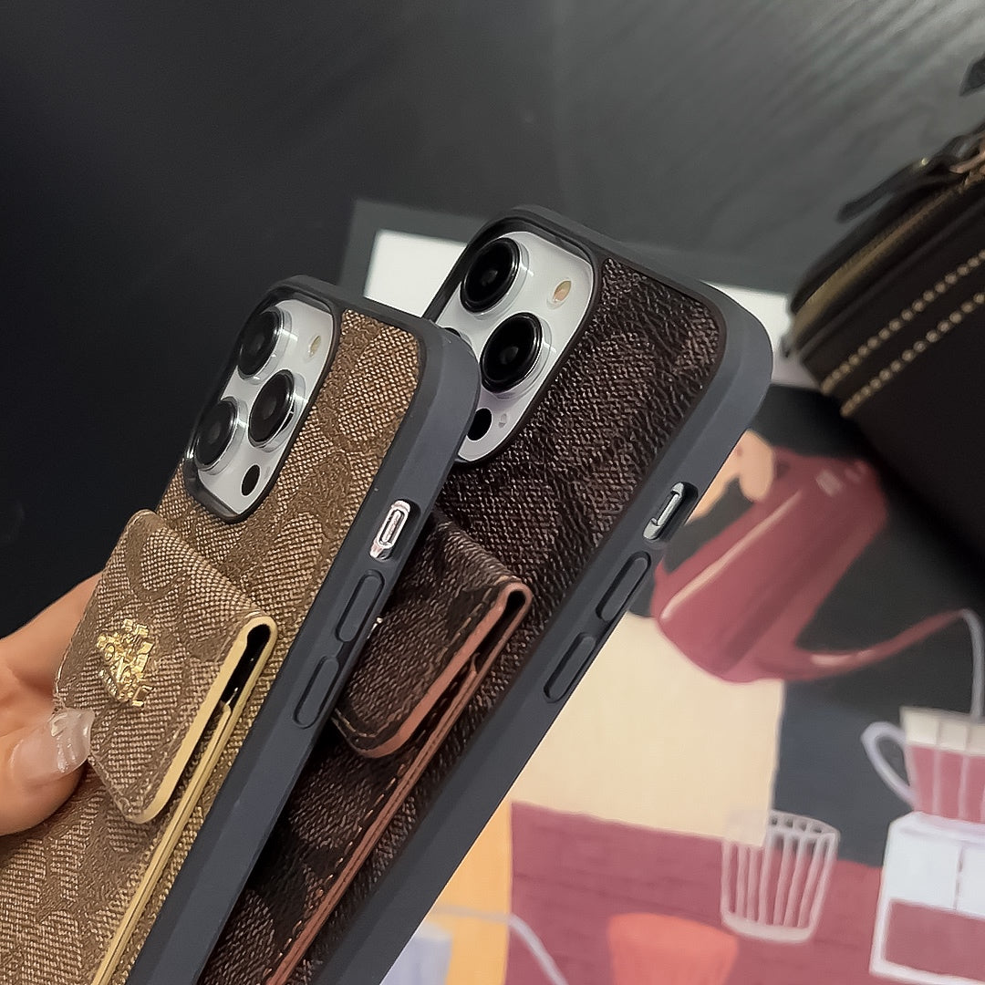 Classic iPhone Case With Card Holder Wallet Light Brown -SZK240425 - product view 3