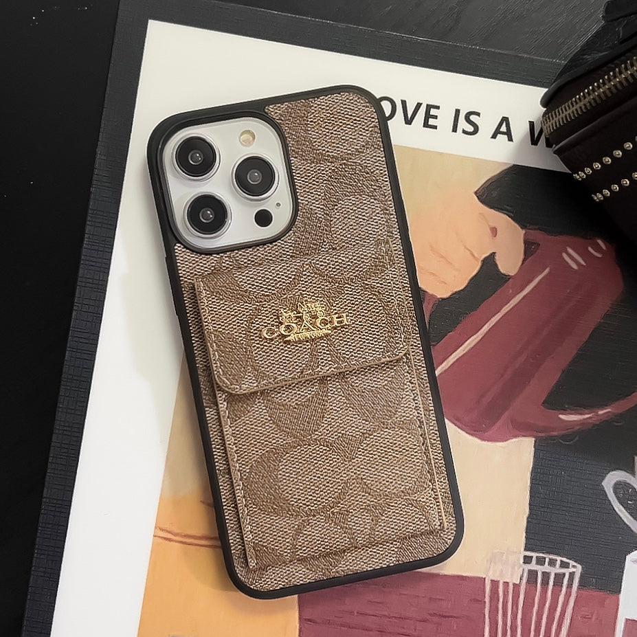 Classic iPhone Case With Card Holder Wallet Light Brown -SZK240425 - product view 2
