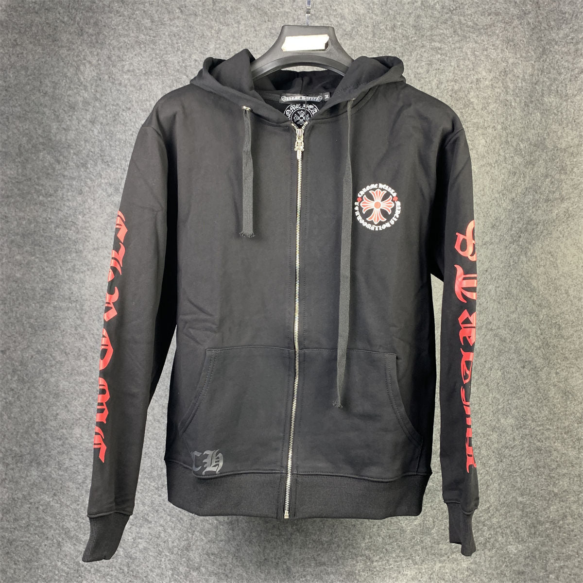 Chrome Hearts Made In Hollywood Plus Cross Zip Up Hoodie 'Black/Red' - product view 1