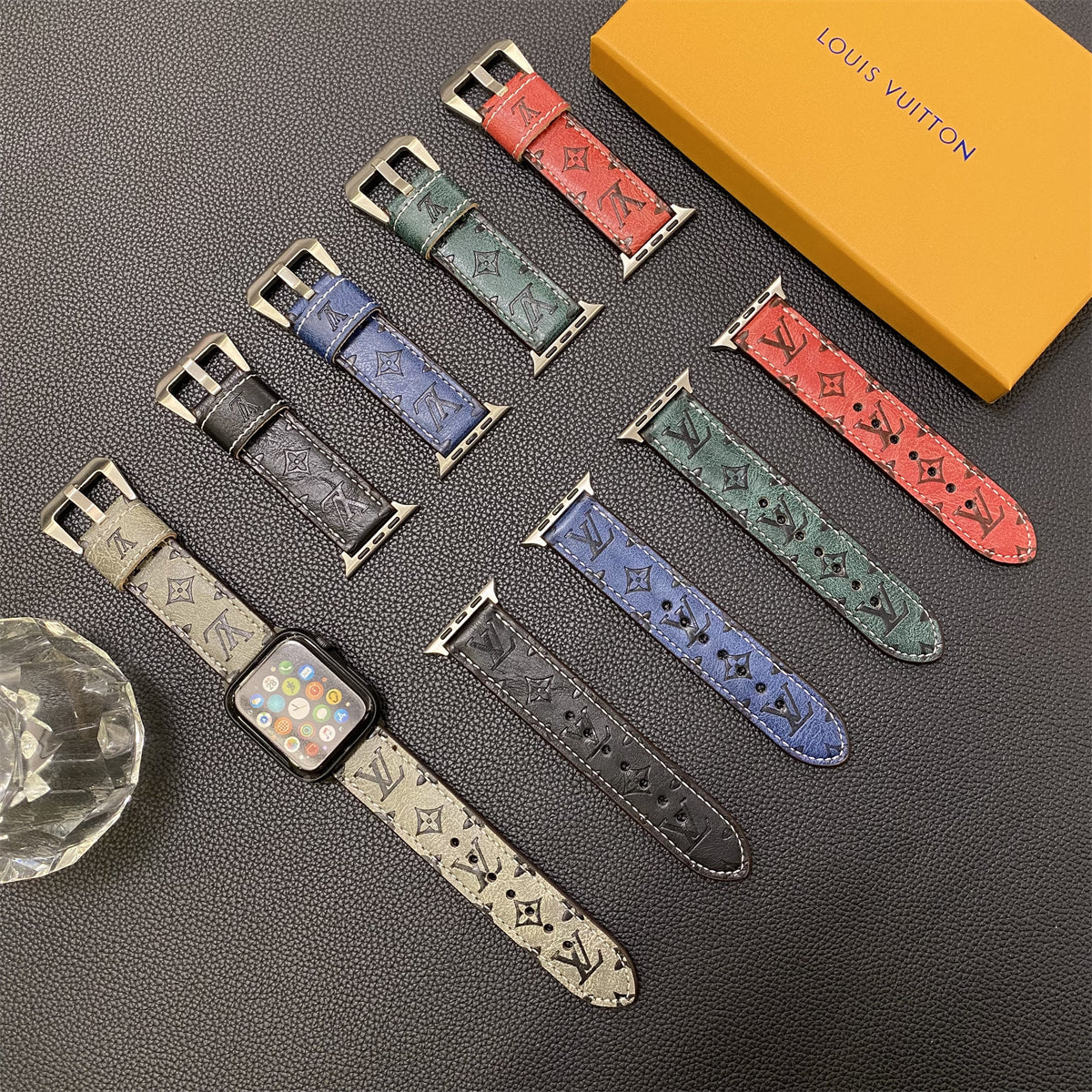 Leather Monogram Apple Watch Bands Leather Blue-YH24422 - product view 5