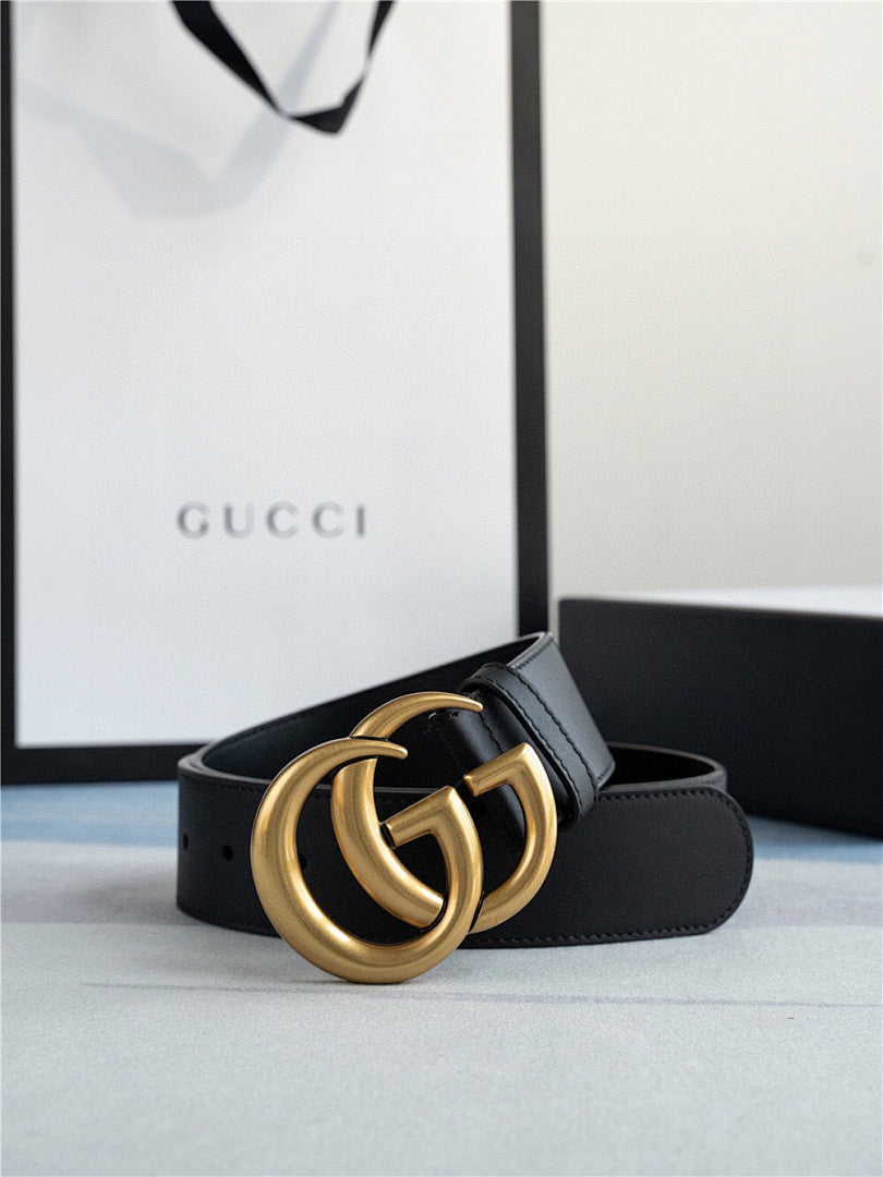 Gold-Buckle Leather Belts for Men and Women - product view 2
