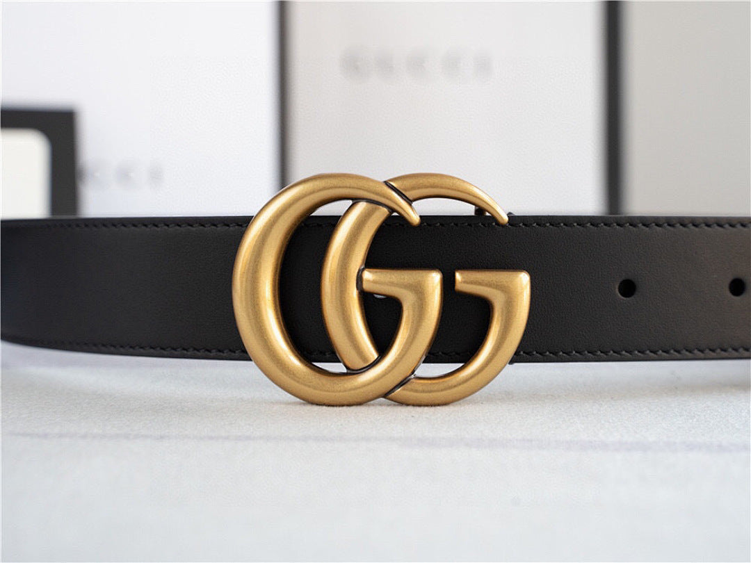 Gold-Buckle Leather Belts for Men and Women - product view 3