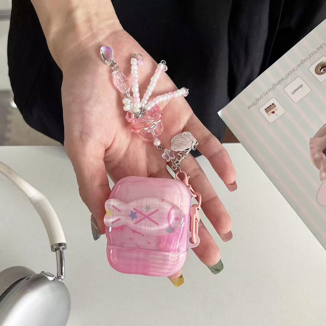 Pink Unicorn AirPods Case with Crystal Beaded Charm - product view 3