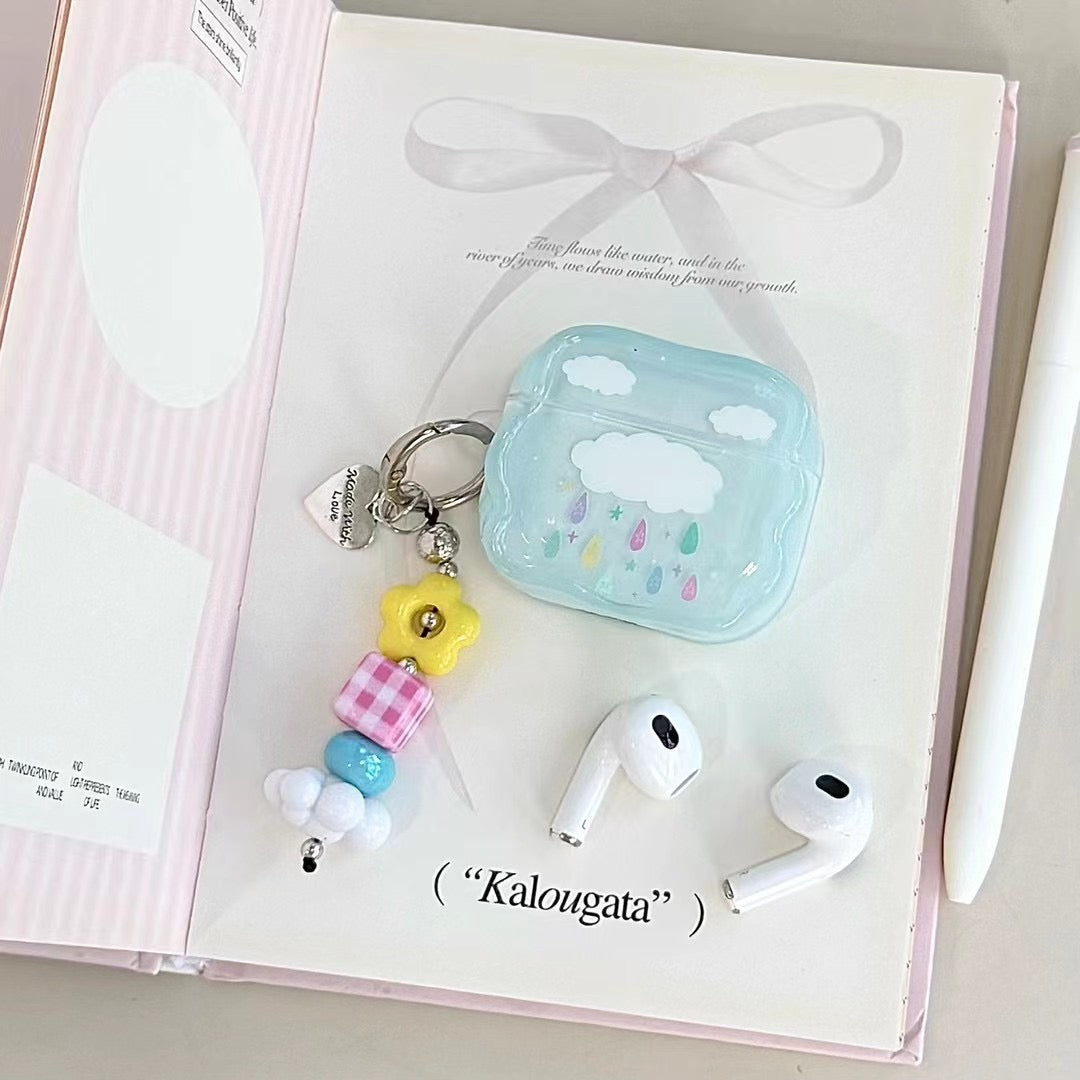 Blue Cloud AirPods Case with Beaded Charm - product view 1