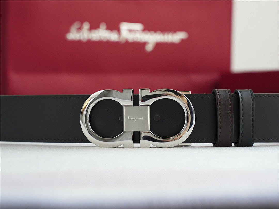 Classic Silver-Buckle Leather Belt - product view 3
