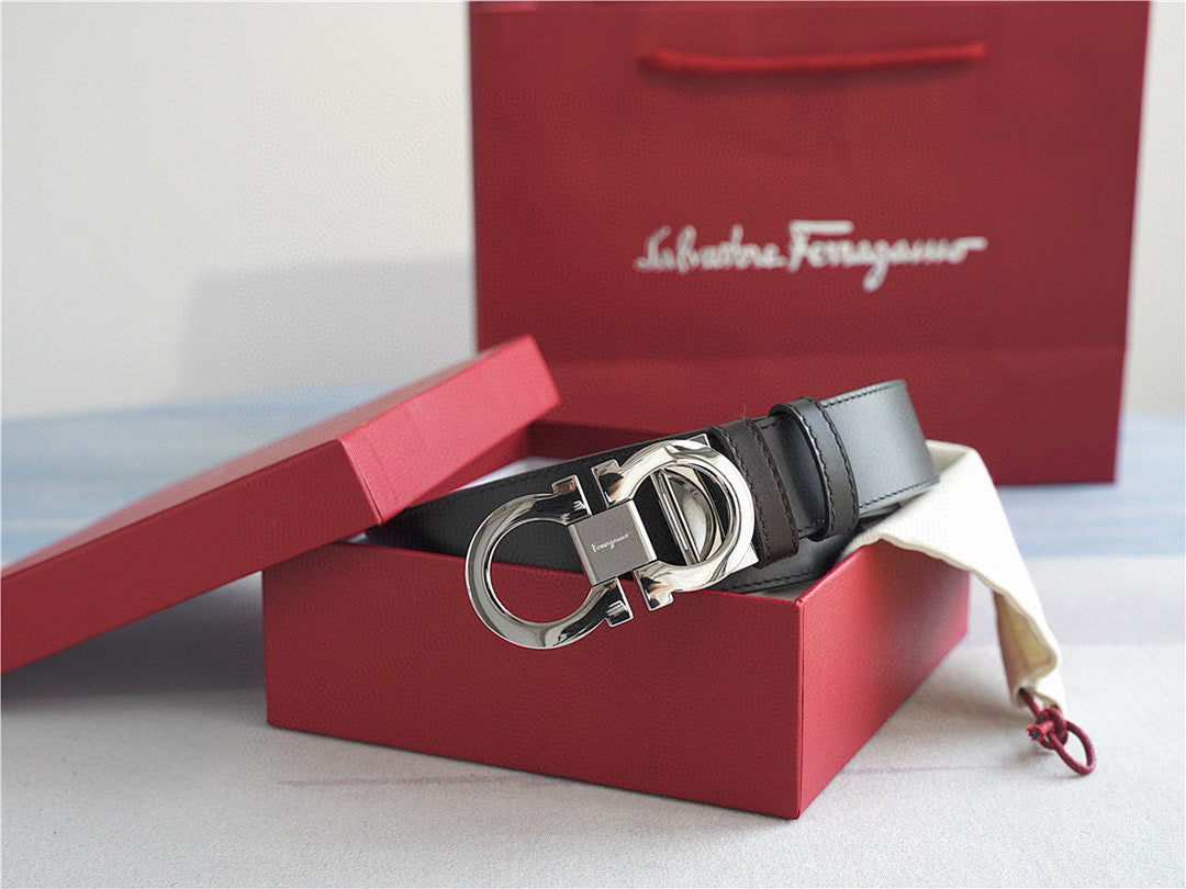 Classic Silver-Buckle Leather Belt - product view 1