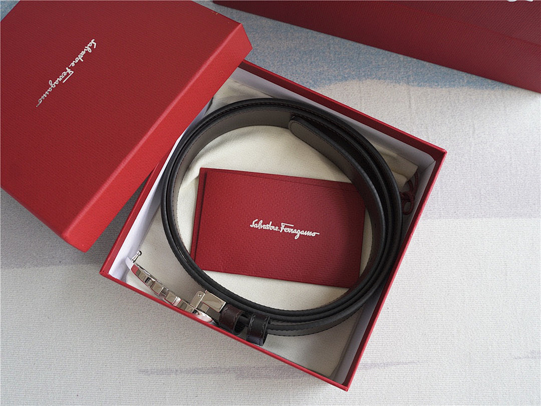 Classic Silver-Buckle Leather Belt - product view 6