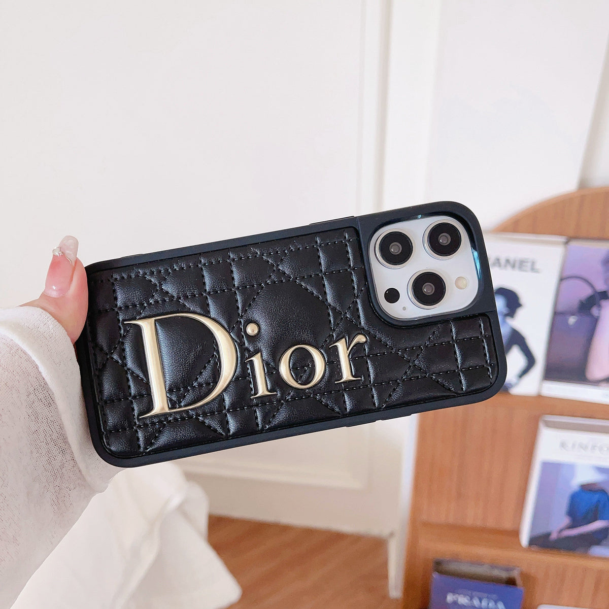 Fashion Gold Logo Leather iPhone Case - product view 14