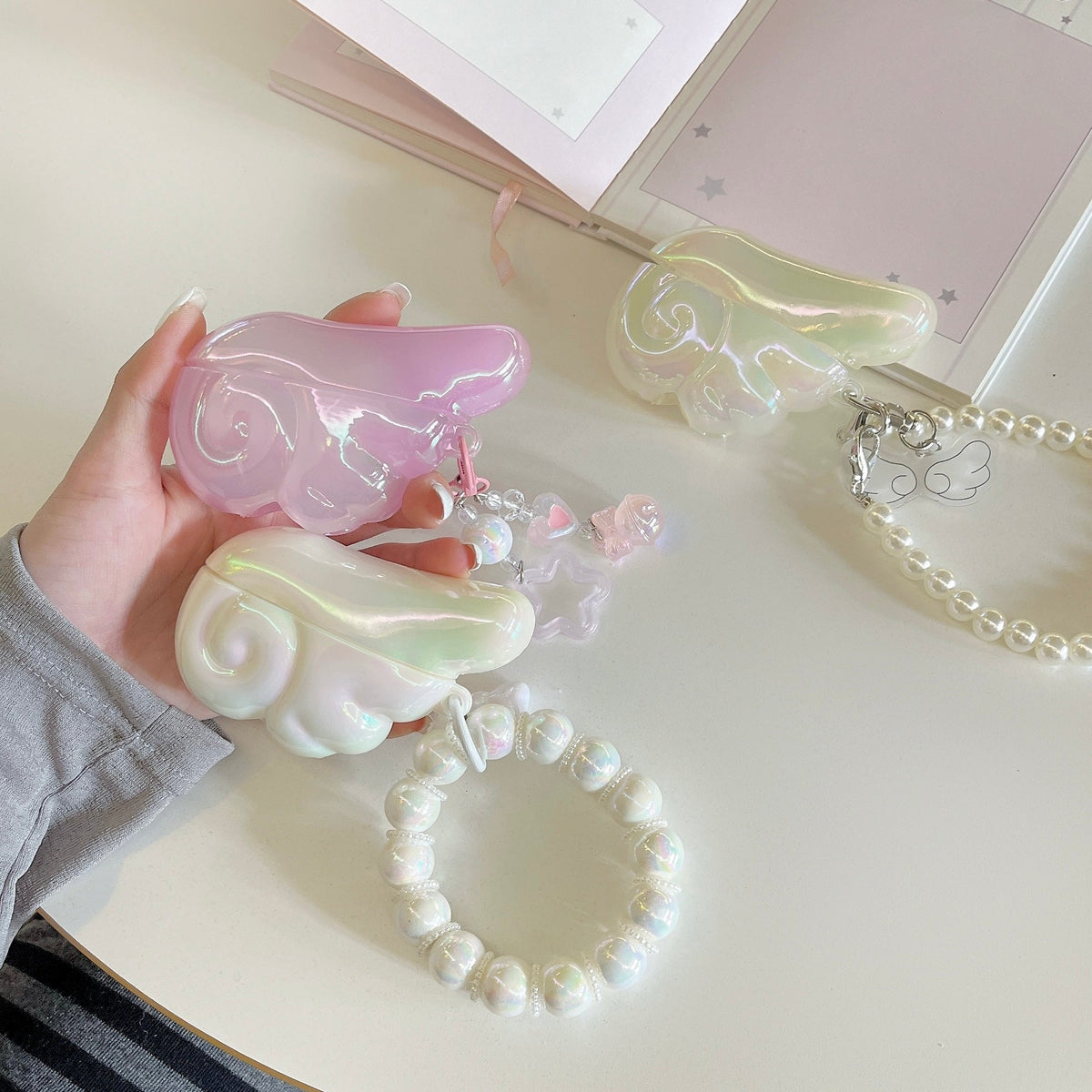 Angel Wing AirPods Case with Pearl & Beaded Charm - product view 3