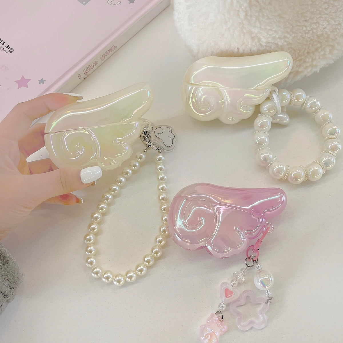 Angel Wing AirPods Case with Pearl & Beaded Charm - product view 1