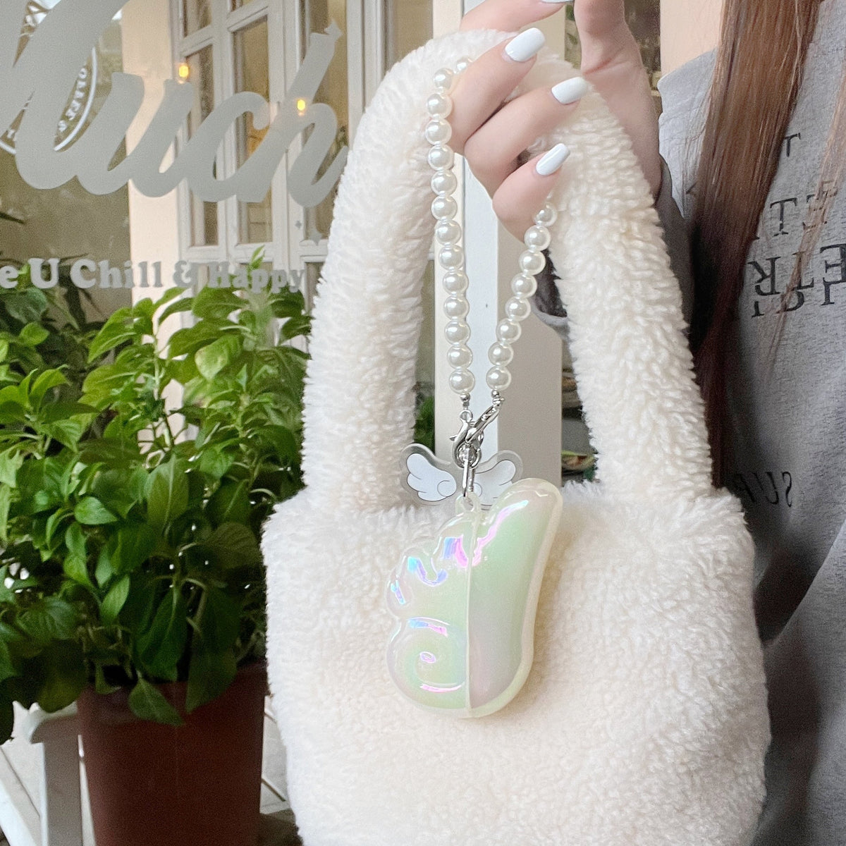 Angel Wing AirPods Case with Pearl & Beaded Charm - product view 4