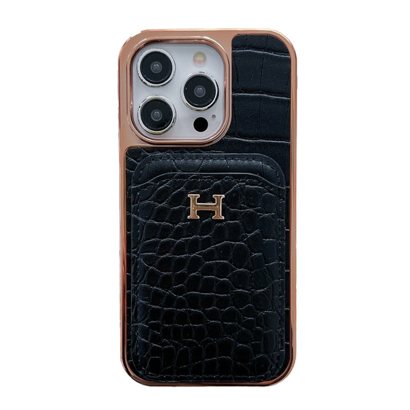 H Rose Gold Leather iPhone Case - product view 1