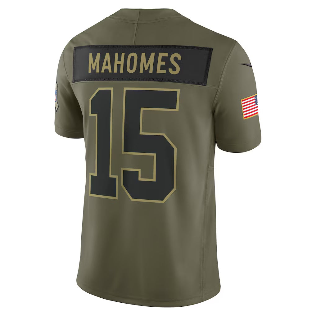 American Football Jersey | KC.Chiefs #15 Patrick Mahomes Olive 2025 Salute to Service Limited Football Stitched Jersey - image 1