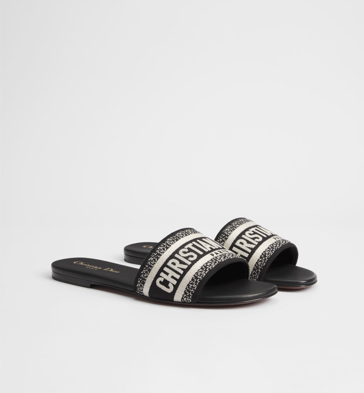 Black & White Embroidered Logo Slide Sandals - product view 2