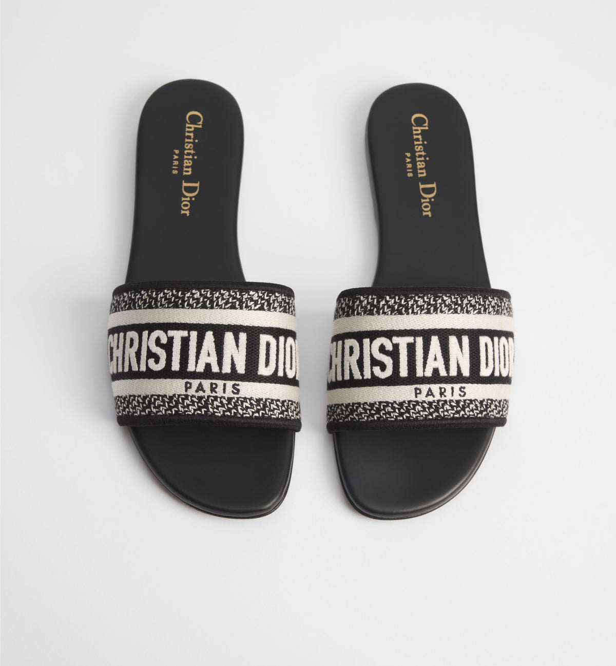 Black & White Embroidered Logo Slide Sandals - product view 1