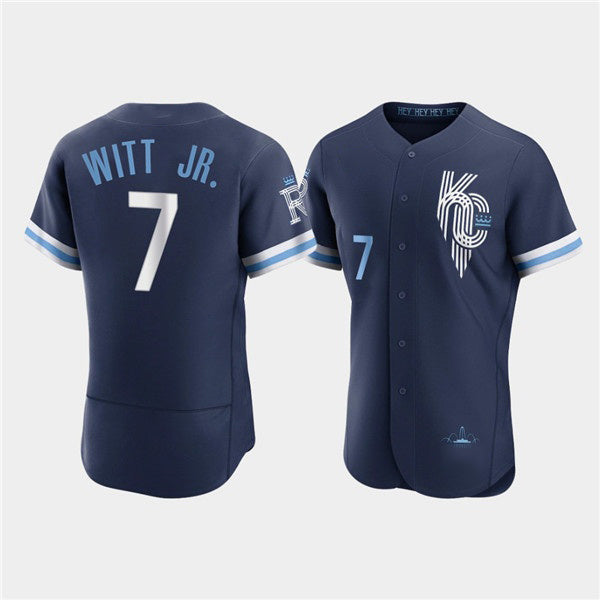 Baseball Jersey | Kansas City Royals #7 Bobby Witt Jr. 2022 Navy City Connect Stitched - image 1