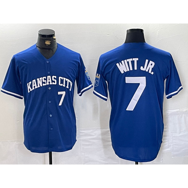 Baseball Jersey | Kansas City Royals #7 Bobby Witt Jr Number Blue Stitched - image 1