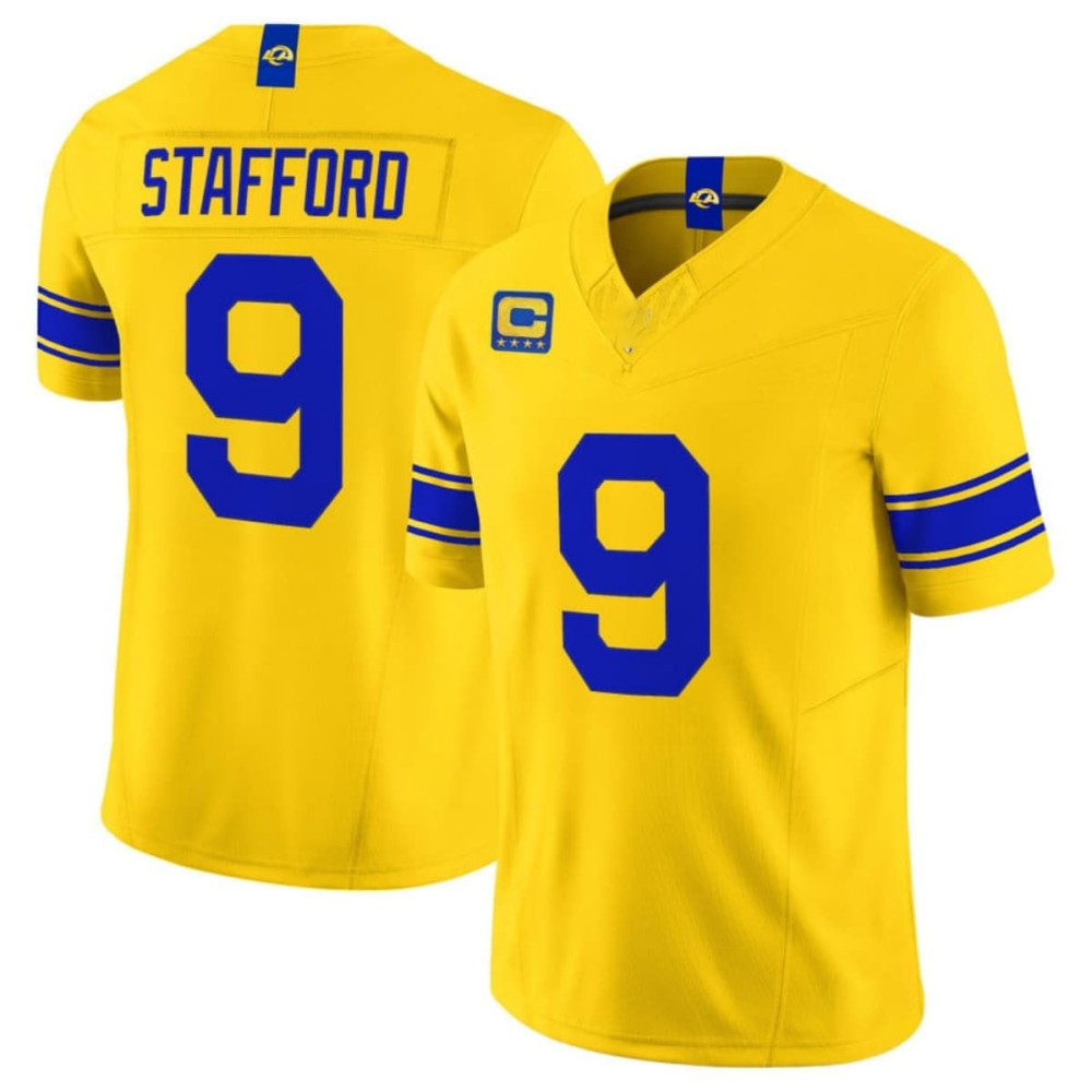 American Football Jersey | LA.Rams #9 Matthew Stafford Yellow F.U.S.E. With 4 Star C Patch Vapor Limited Football Stitched Jersey - image 1