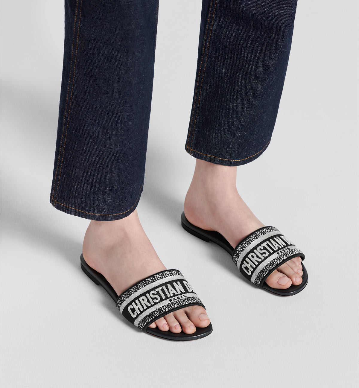 Black & White Embroidered Logo Slide Sandals - product view 4