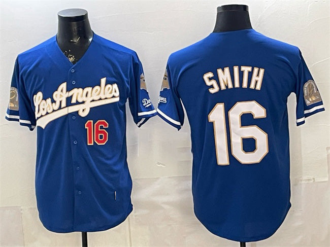 Baseball Jersey | Los Angeles Dodgers #16 Will Smith Royal 2026 Gold Collection 9x & B2B Champs Patch Stitched - image 1