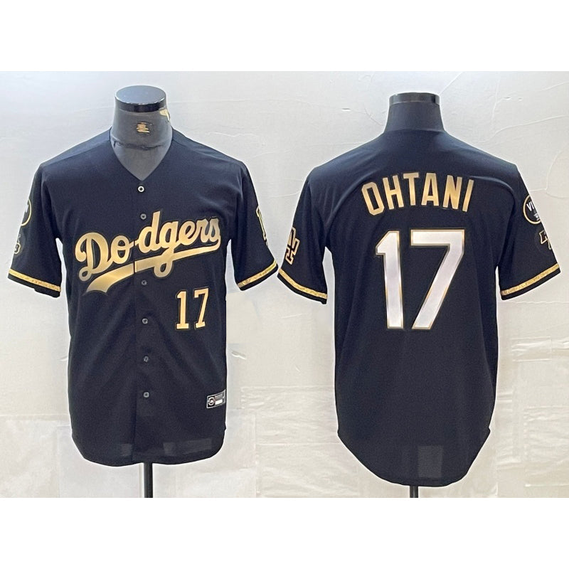 Baseball Jersey | Los Angeles Dodgers #17 Shohei Ohtani Number Black Gold Stitched - image 1