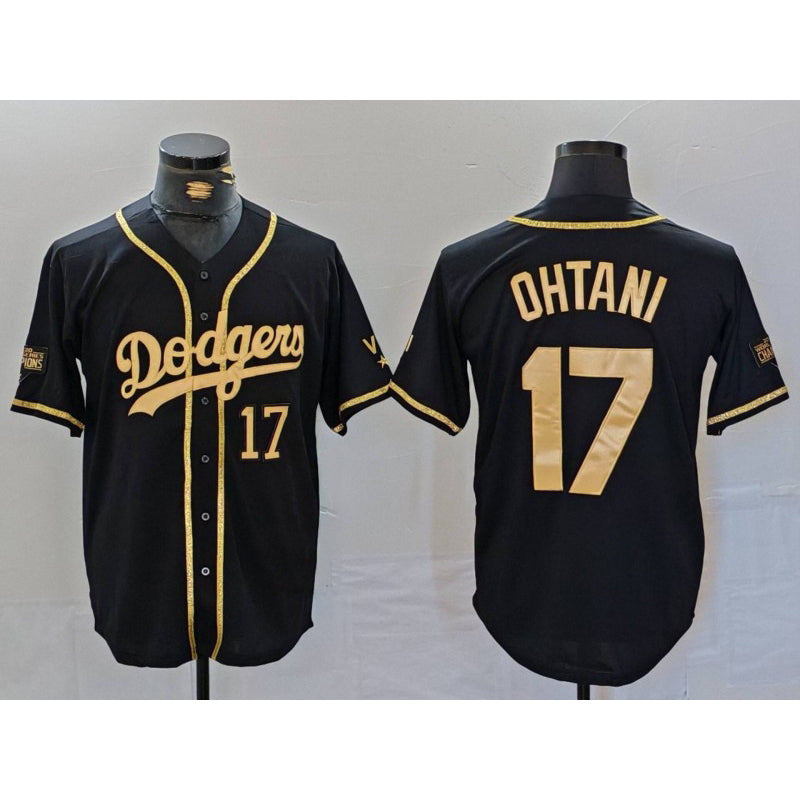 Baseball Jersey | Los Angeles Dodgers #17 Shohei Ohtani Number Black Gold World Series Champions Stitched - image 1