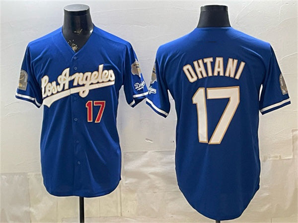 Baseball Jersey | Los Angeles Dodgers #17 Shohei Ohtani Royal 2026 Gold Collection 9x & B2B Champs Patch Stitched - image 1