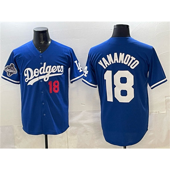 Baseball Jersey | Los Angeles Dodgers #18 Yoshinobu Yamamoto Royal 2025 World Series Champions Patch Limited Stitched - image 1